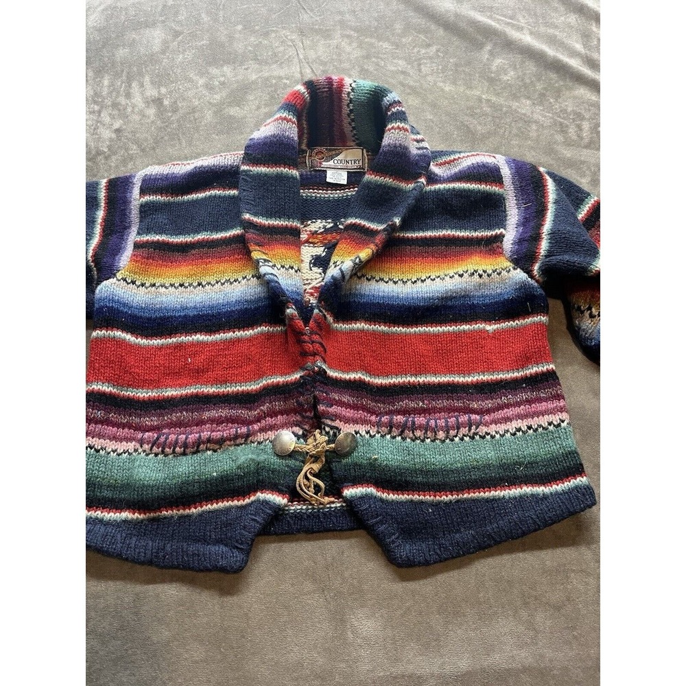 Melbourne Country Brand Women's Wool Indian Print Colorful Cardigan Sweater Sz M